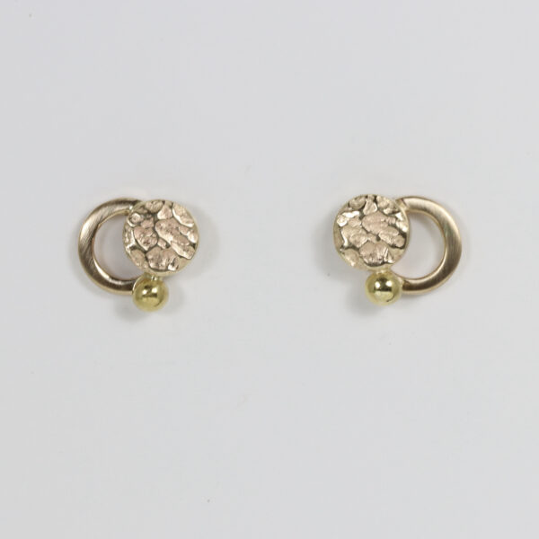 Post earrings fabricated in 14k yellow gold with a 22k gold ball