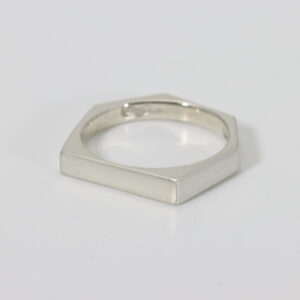 Sterling silver matt finished ring with six flat side.