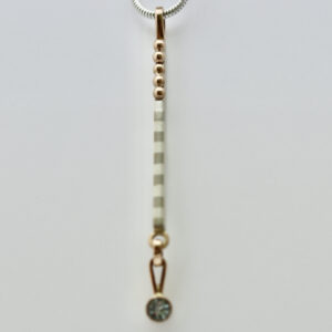 Striped Bar Pendant with 14k Gold Balls and Aquamarine is shown.