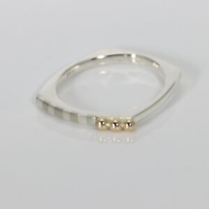 Sterling silver square shaped ring with stripes and 14k gold balls