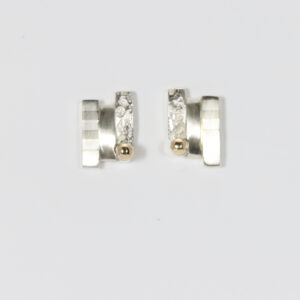 Post mixed metal earrings. Three offset rectangular bars.