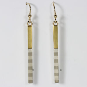 Mixed-metal dangles with a striped pattern, 14k, & 22k.