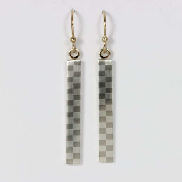 Checkerboard dangle earrings with 14k accents.