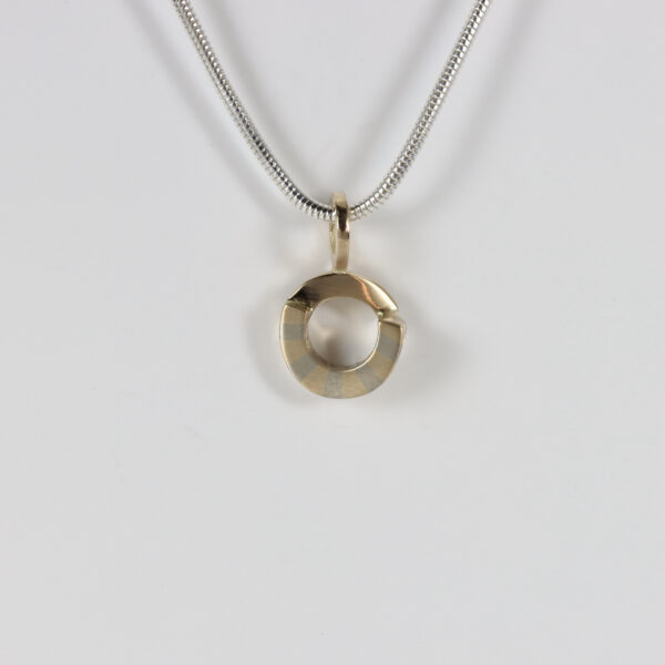 Solid 14k white & yellow gold circular pendant with a subtle striped pattern.