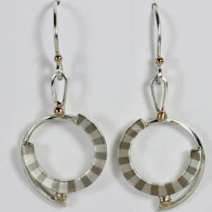 Striped dangling circle earrings with 14k gold balls.