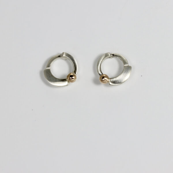 Open circular sterling silver post earrings with a 14k ball.
