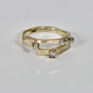Contemporary Gold & Diamond Ring. Fabricated 14k white and yellow gold.