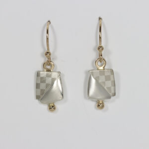 Checkerboard and smooth dangles with 14k gold accents.