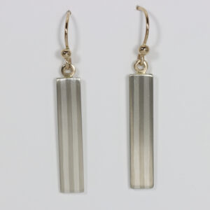 Rectangular dangle earrings with a vertical stripe and a 14k ear-wire.