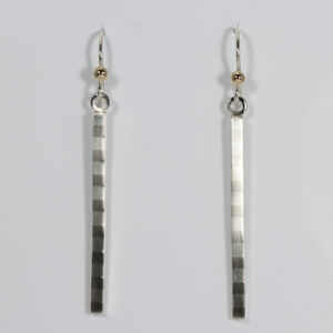 Narrow sterling striped dangles earrings with a 14k ball.