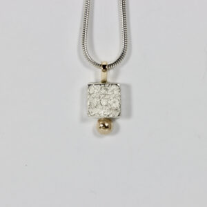 Sterling textured square Pendant with a 14k gold bail and ball at the bottom of the pendant.